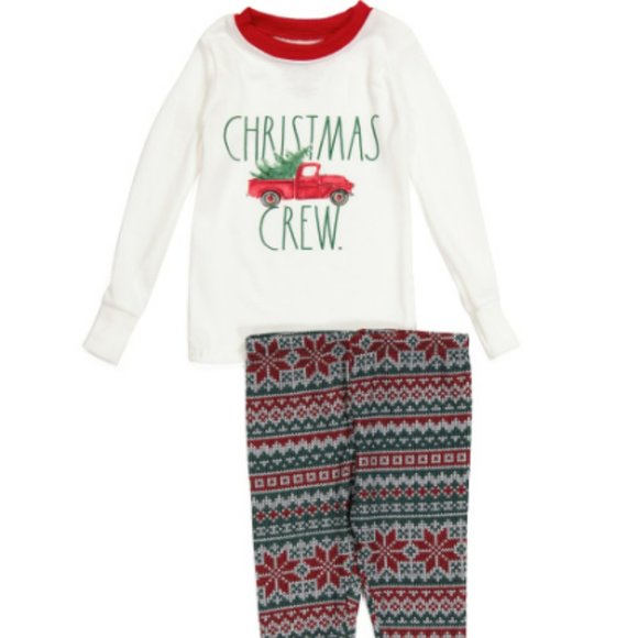 RAE DUNN Toddler Pajamas Christmas Crew PJ Set 3T Red Truck Green Tree New - Picture 1 of 12